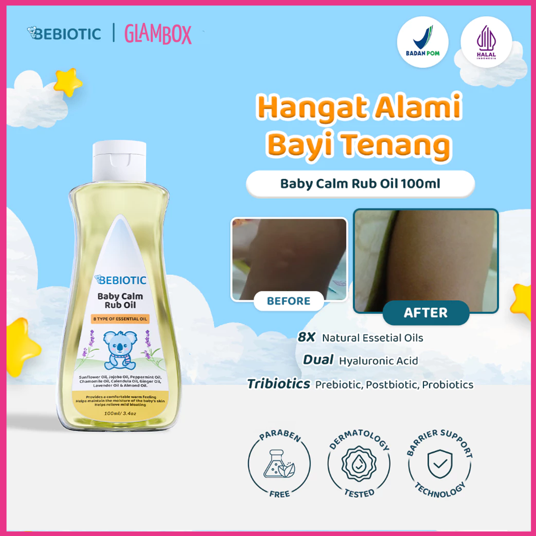 Bebiotic Baby Calm Rub Oil 100ml - Minyak Telon Bayi dengan Lavender, Peppermint, Ginger, Chamomile & Almond Oil
